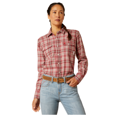 Ariat Women's Fire Resistant Ruby Snap Long Sleeve Work Shirt - Roan Rouge