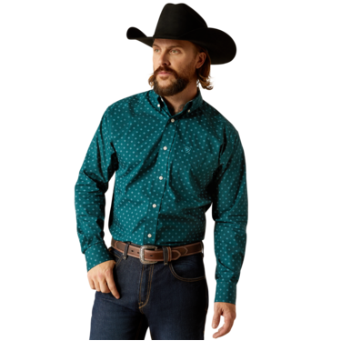 Ariat Men's Wrinkle Free Gunnar Long Sleeve Shirt- Deep Teal