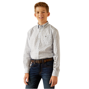 Ariat Boy's Team Kody Classic Fit Long Sleeve Shirt - Light Blue/ Dark Grey