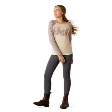 Ariat Girl's Pony Script Baseball Long Sleeve Shirt - Natural/Purple Dove Heather