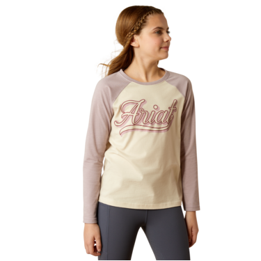 Ariat Girl's Pony Script Baseball Long Sleeve Shirt - Natural/Purple Dove Heather