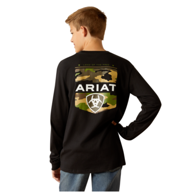 Ariat Boy's  Lotf  Camo Shield  Long  Sleeve T Shirt - Black