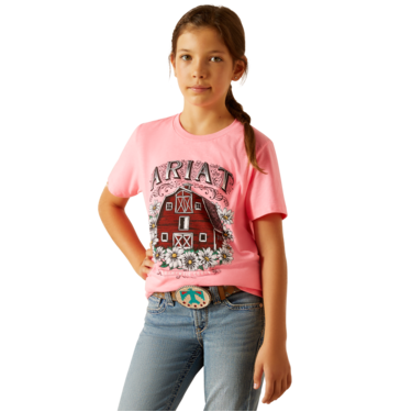 Ariat Girl's Short Sleeve Floral Farm T Shirt - Pink Ice