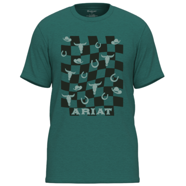 Ariat Western Checkers T Shirt - Dark Teal Heather