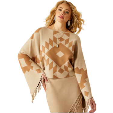 Ariat Women's Sunset Chic Sweater Poncho - Oatmeal/Tannin