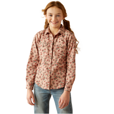 Ariat Girl's Flowers n Horseshoe Print Long Sleeve Shirt-