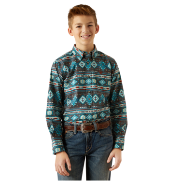 Ariat Boy's Prestcot Classic Fit Long Sleeve Shirt -Teal