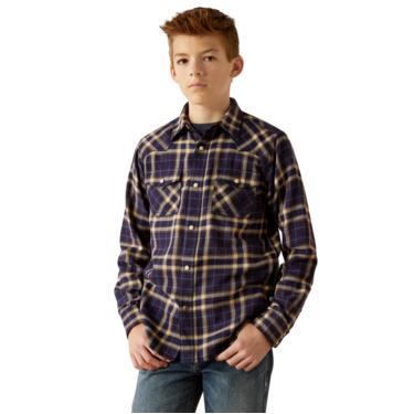 Ariat Boy's Hayes Retro Long Sleeve Fit Shirt- Dark Denim