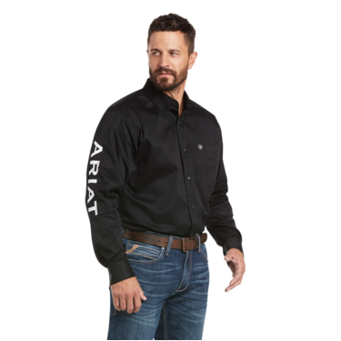 Ariat Men's TM Logo Twill Classic Long Sleeve Shirt - Black & White