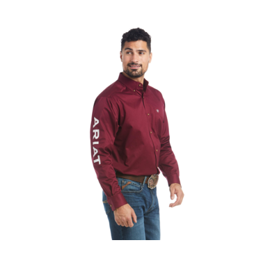 Ariat Mens Team Logo Twill Classic Fit Shirt - Burgundy/White