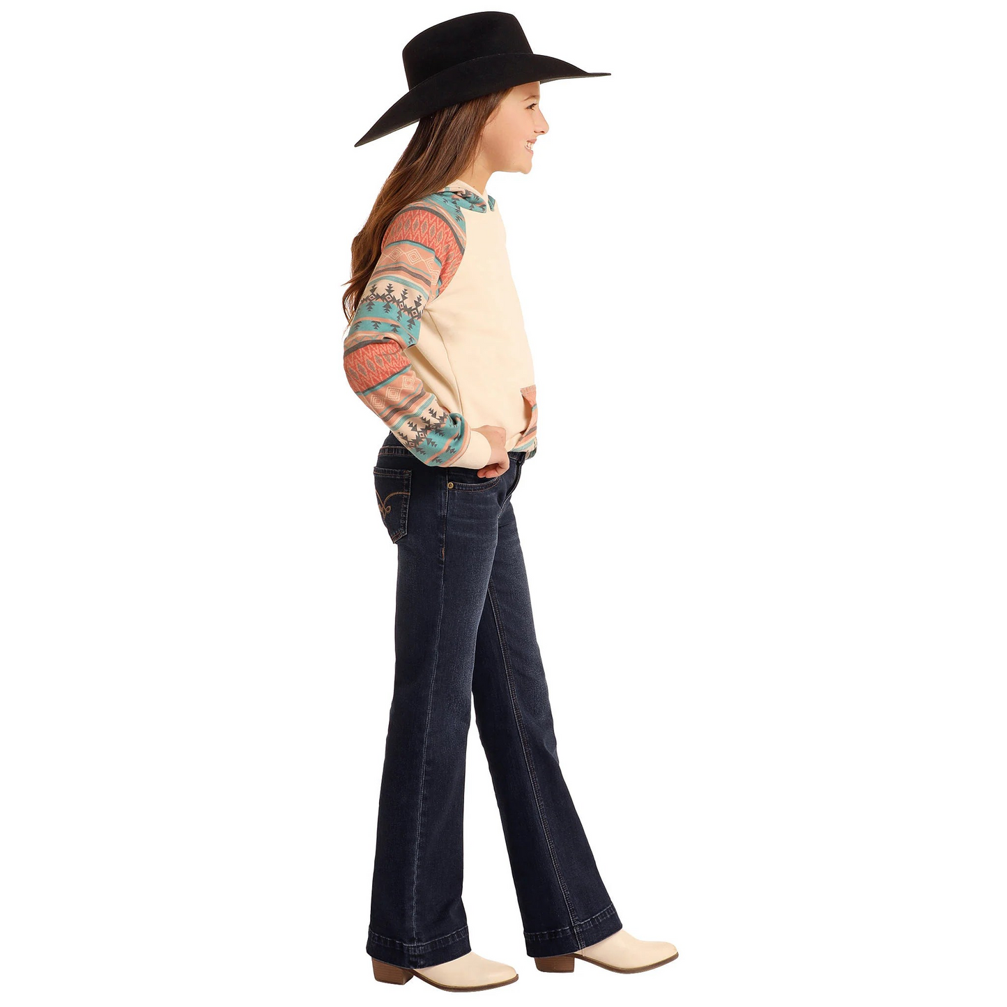 Rock & Roll Girl's Rope Embroidered Trouser - Dark Wash