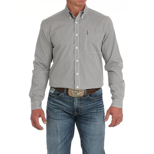 Cinch Men's Long Sleeve Print Western Shirt- White