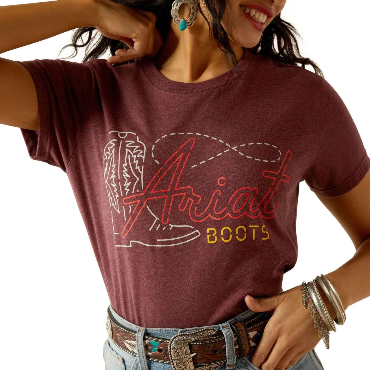 Ariat Women's Modern Neon Short Sleeve Tee Shirt- Maroon Heather