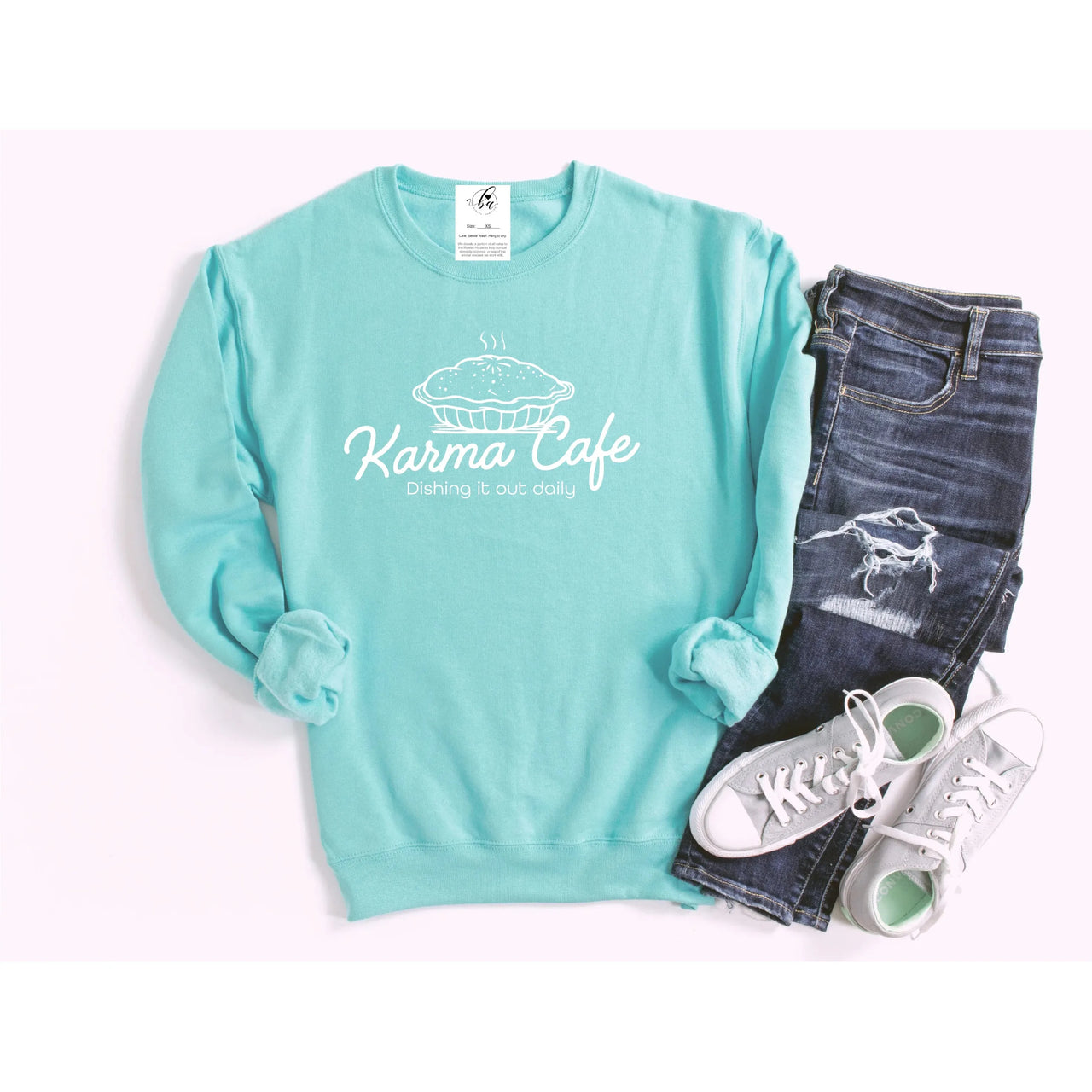 Blonde Ambition Long Sleeve Karma Dishing it Out Daily Sweater- Mint