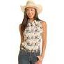 Rock & Roll Women's Novelty Print Sleeveless Snap Shirt - Teal