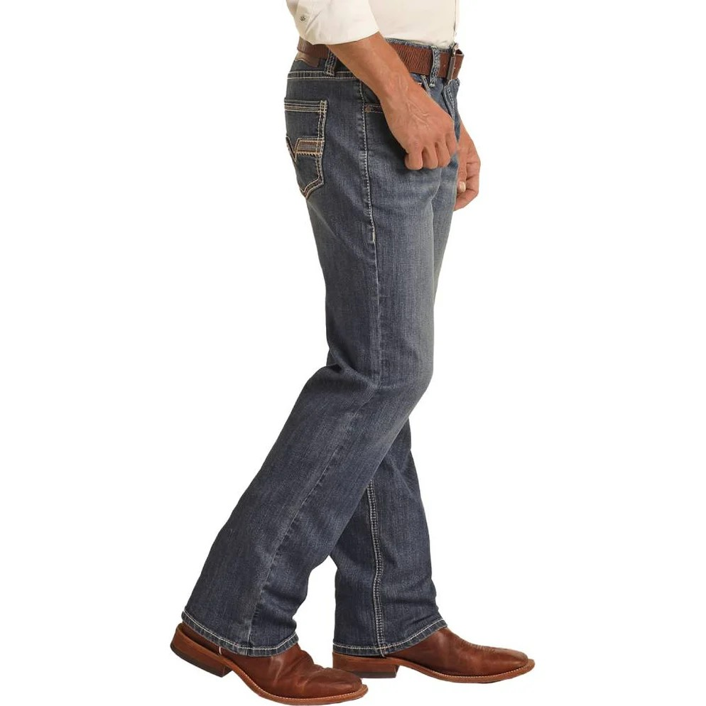 Rock & Roll Men's Flat Seam Embroidered Straight Leg Jean - Medium Vintage Wash