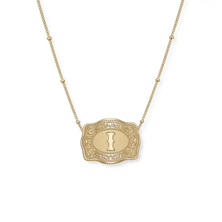 SpurWest Mini Belt Initial Buckle Necklace- Gold