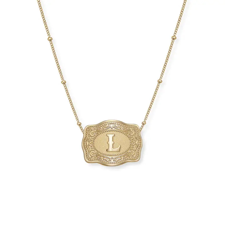 SpurWest Mini Belt Initial Buckle Necklace- Gold