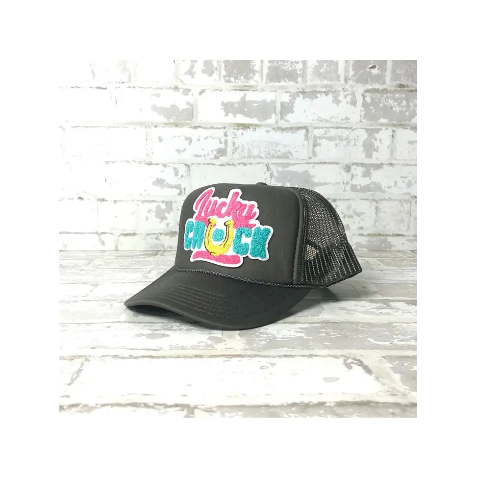 Lucky Chuck Logo Patch Foamie Trucker Cap - Charcoal