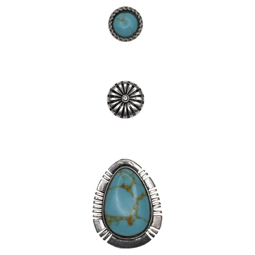 Justin Hat Pin 3 pack Faux Turquoise Teardrop