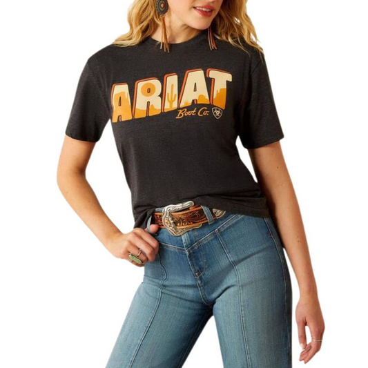 Ariat Women's Short Sleeve Postcard Tee Shirt- Charcoal Feather