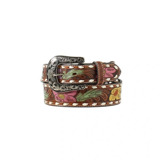 Nocona Ladies Floral Buck Lacing Belt - Brown
