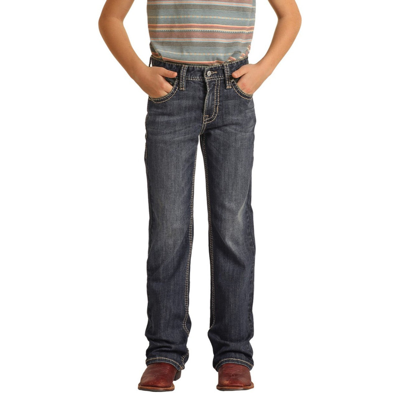 Rock & Roll Boy's Straight Raised Denim Bootcut Jeans - Dark Vintage