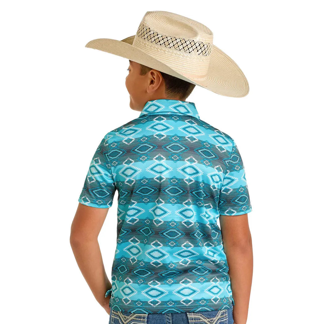 Rock & Roll Boy's Printed Azec Polo - Turquoise