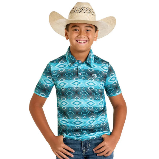 Rock & Roll Boy's Printed Azec Polo - Turquoise