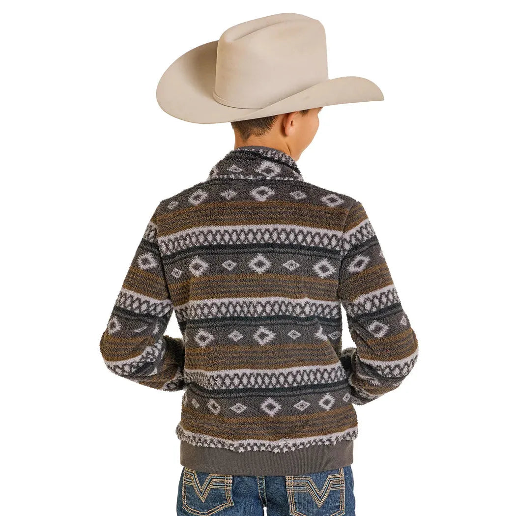 Rock & Roll Boy's Aztec Print Fleece Pullover- Brown