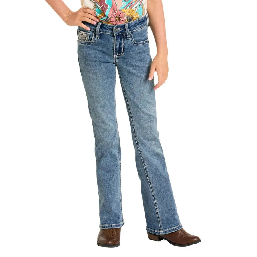Rock & Roll Girl's Steer Pocket Bootcut Jeans- Medium Vintage