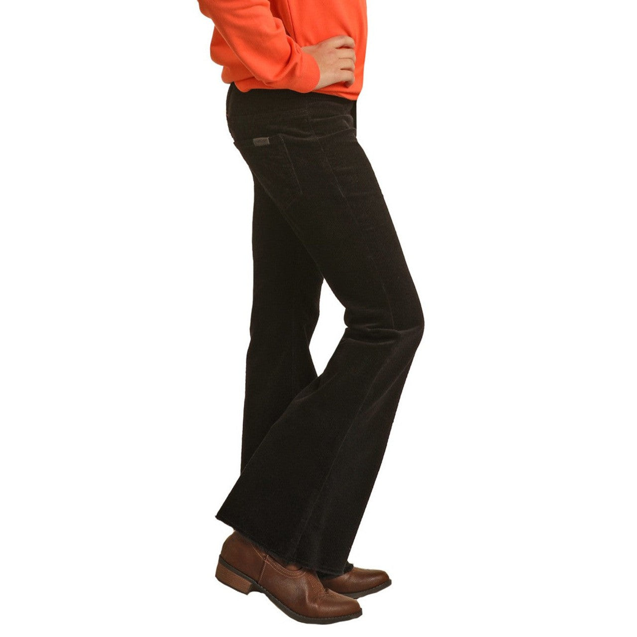 Rock & Roll Girl's Mid Rise Stretch Corduroy Flare Jeans - Black