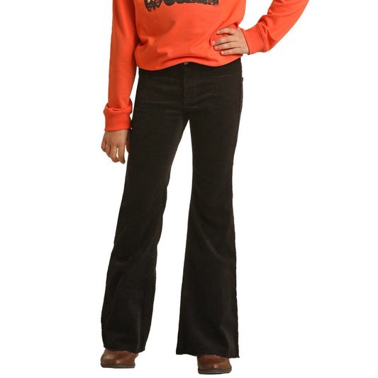 Rock & Roll Girl's Mid Rise Stretch Corduroy Flare Jeans - Black