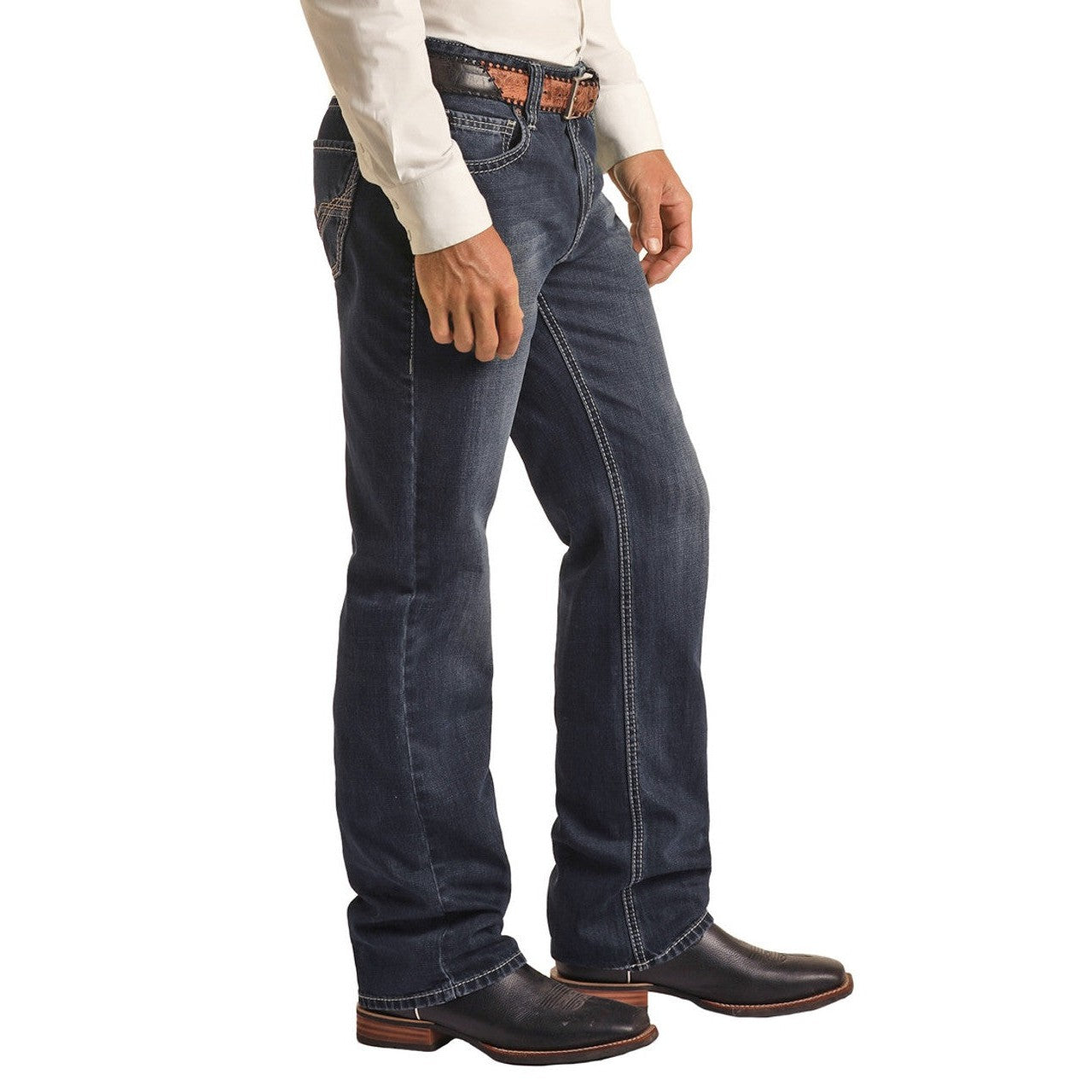 Rock & Roll Men's Double Barrel Relaxed Fit Straight Bootcut Jeans - Dark Vintage