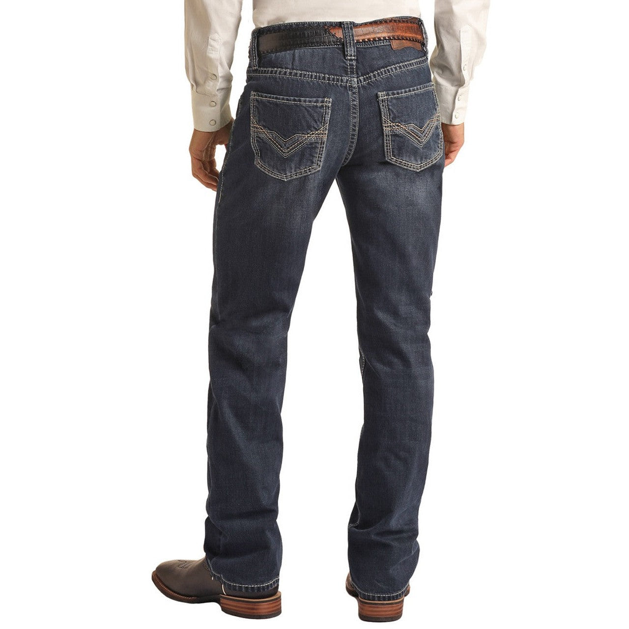 Rock & Roll Men's Double Barrel Relaxed Fit Straight Bootcut Jeans - Dark Vintage