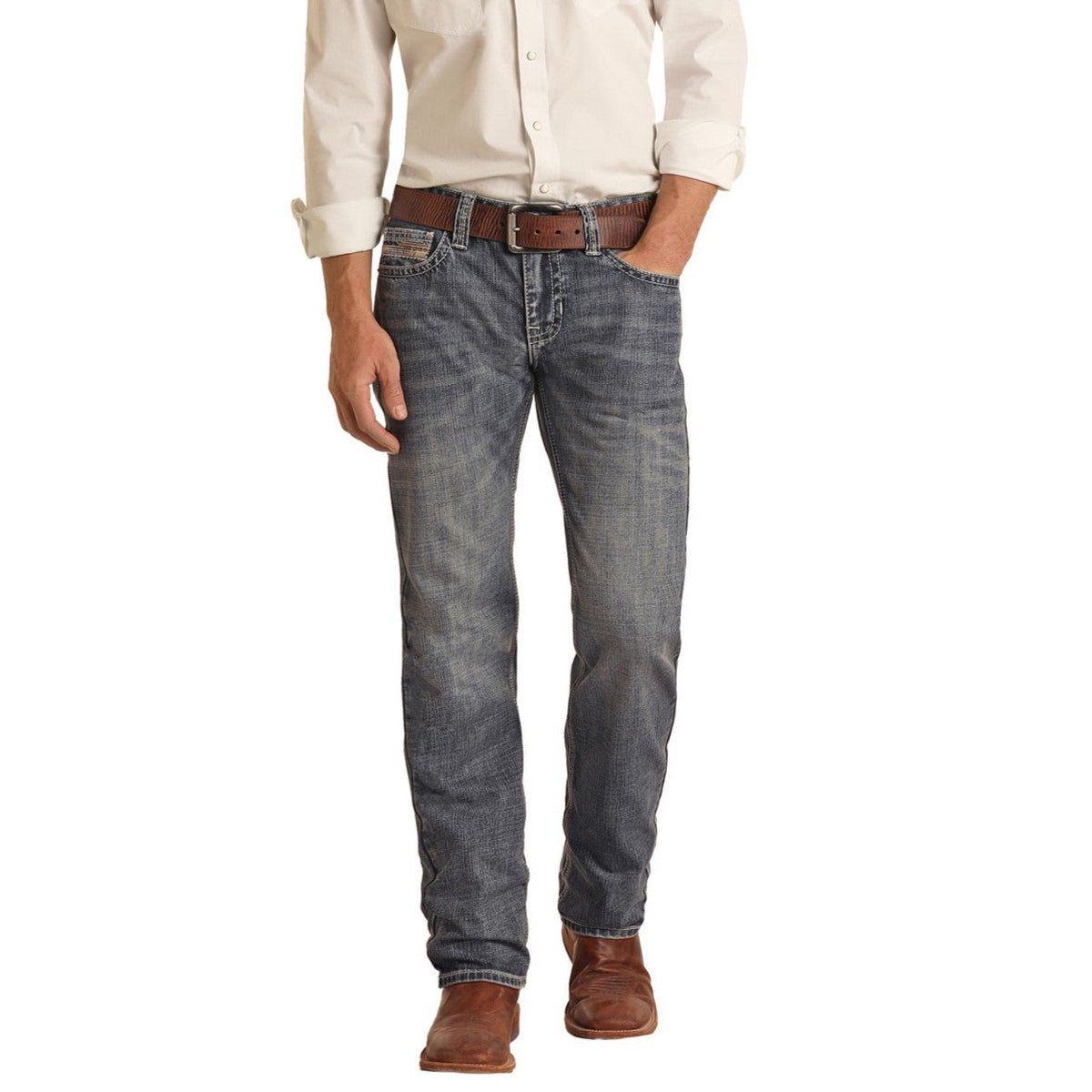 Rock & Roll Men's Pistol Regular Tapered Stackable Bootcut Jeans - Medium Vintage - Irvine Tack & Western Wear