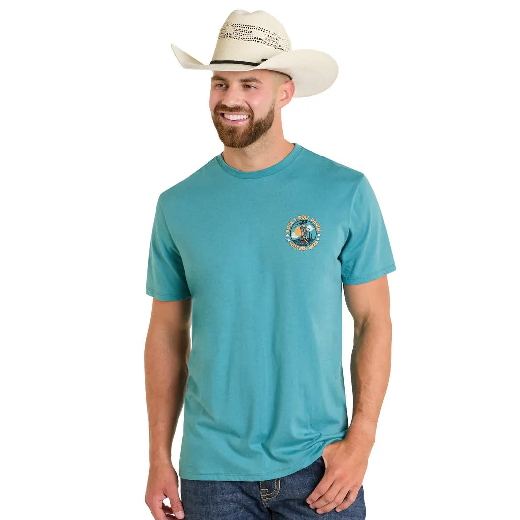 Rock & Roll Men's Short Sleeve Skeleton Graphic Tee- Teal