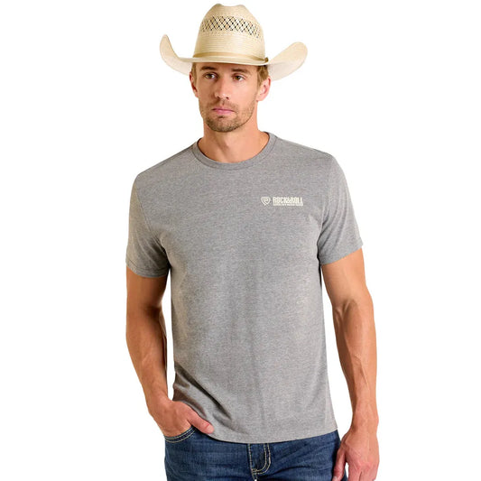 Rock & Roll Men's Short Sleeve Cowboy Skull Graphic Tee Shirt- Grey