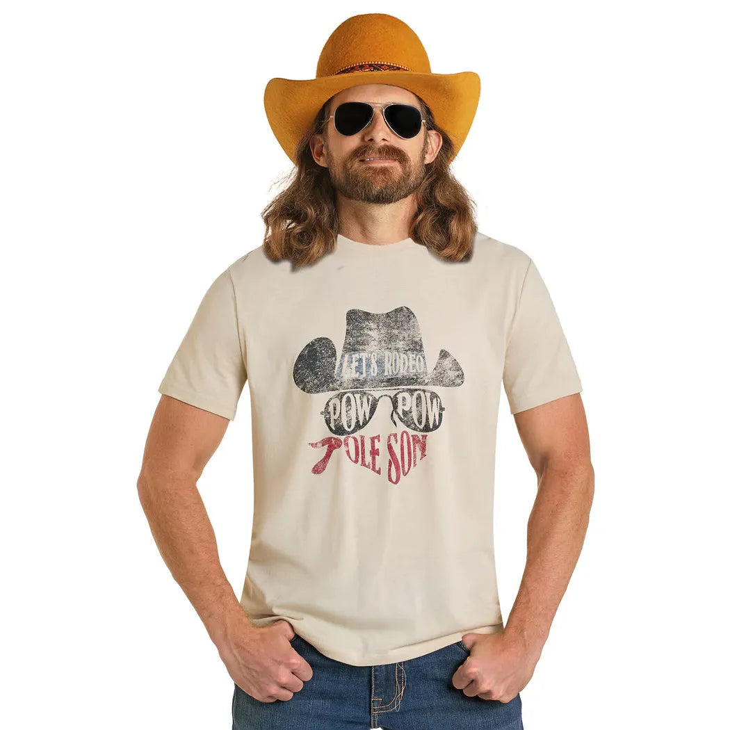 Rock & Roll Men's Dale Brisby Pow Pow Short Sleeve Graphic Tee Shirt - Tan