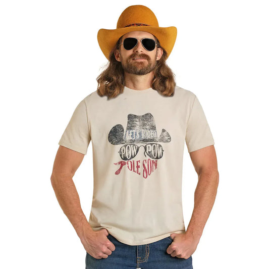 Rock & Roll Men's Dale Brisby Pow Pow Short Sleeve Graphic Tee Shirt - Tan