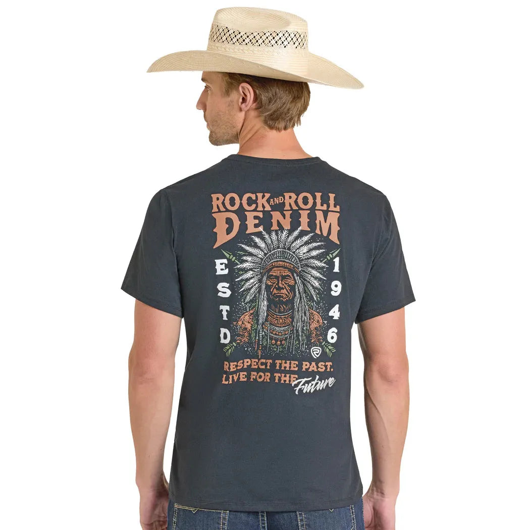 Rock & Roll Men's Short Sleeve Printed Tee Shirt - Black