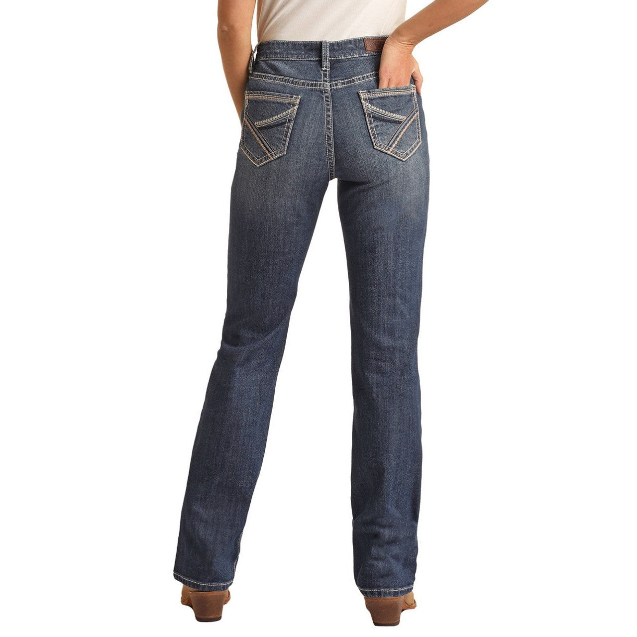 Rock & Roll Women's Mid Rise Regular Fit Modest Bootcut Jeans - Medium Wash