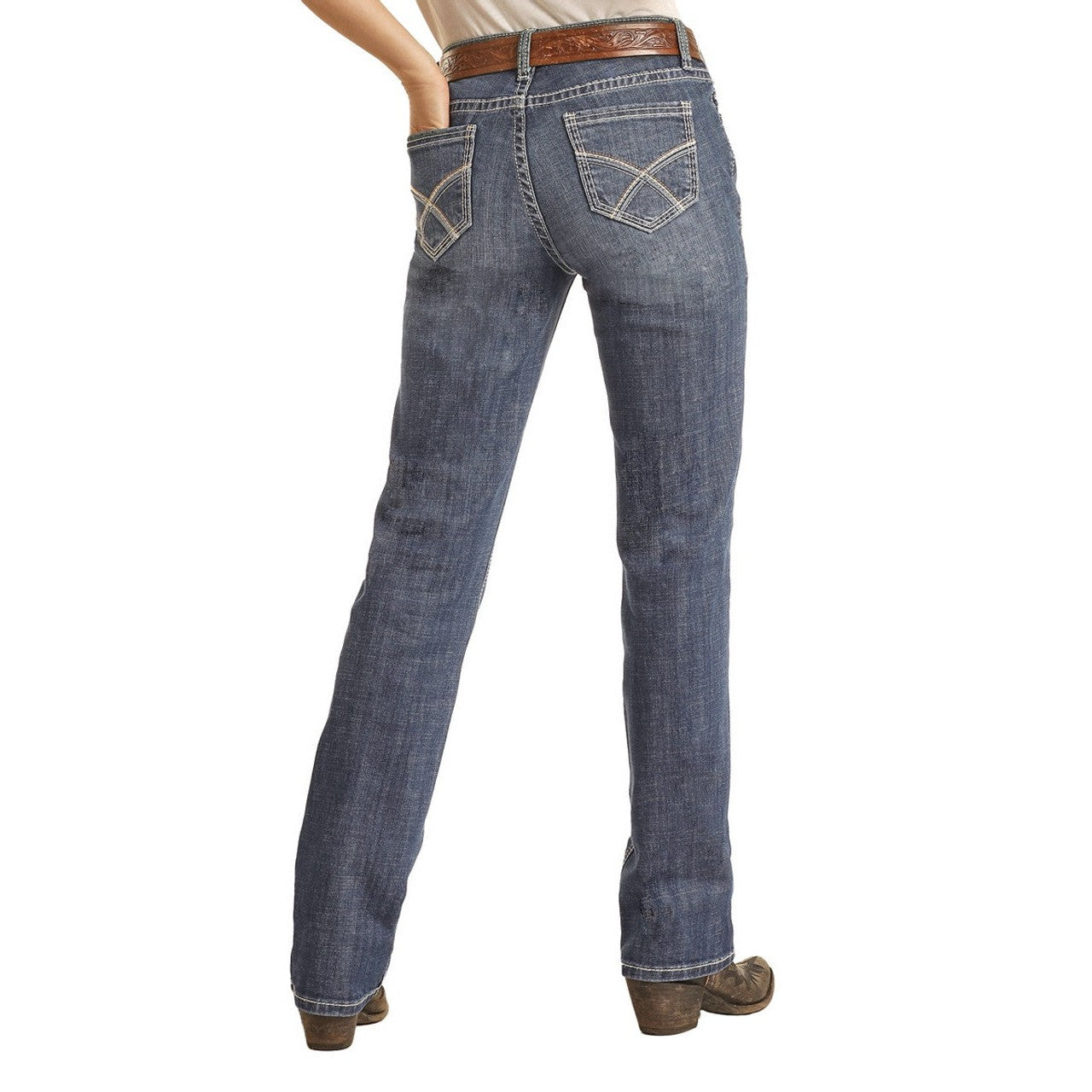 Rock & Roll Women's Mid Rise Regular Fit Modest Bootcut Jeans - Medium Vintage
