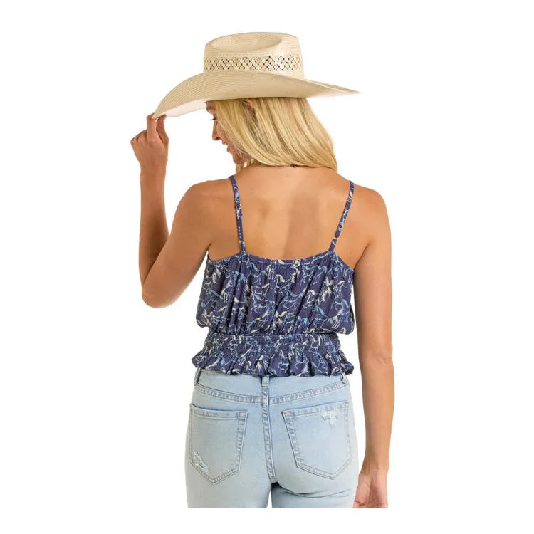 Rock & Roll Horse Print Tank-Navy