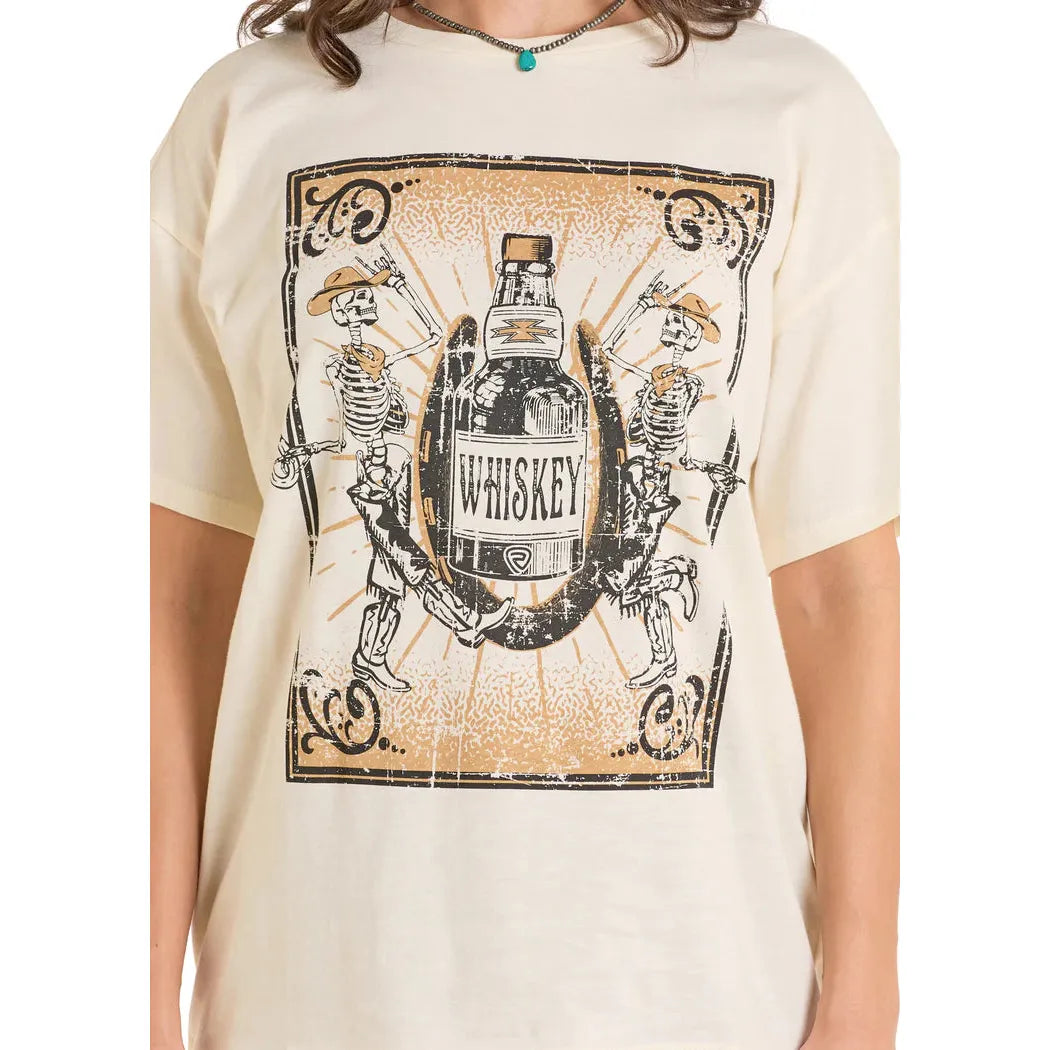 Rock & Roll Women's Short Sleeve Oversized Skelton Tee Shirt - Eggshell