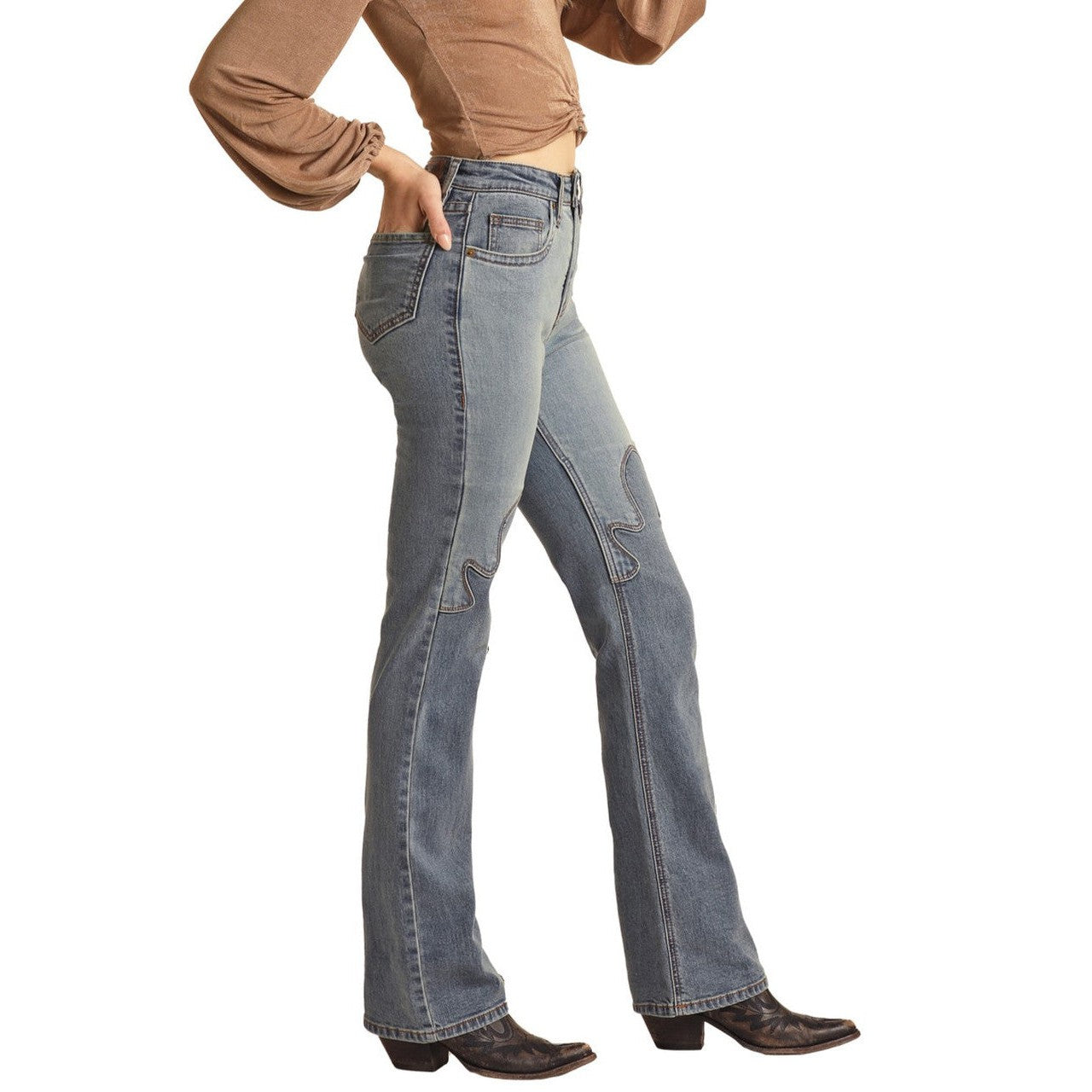 Rock & Roll Women's High Rise Stretch Western Detail Bootcut Jeans - Medium Vintage