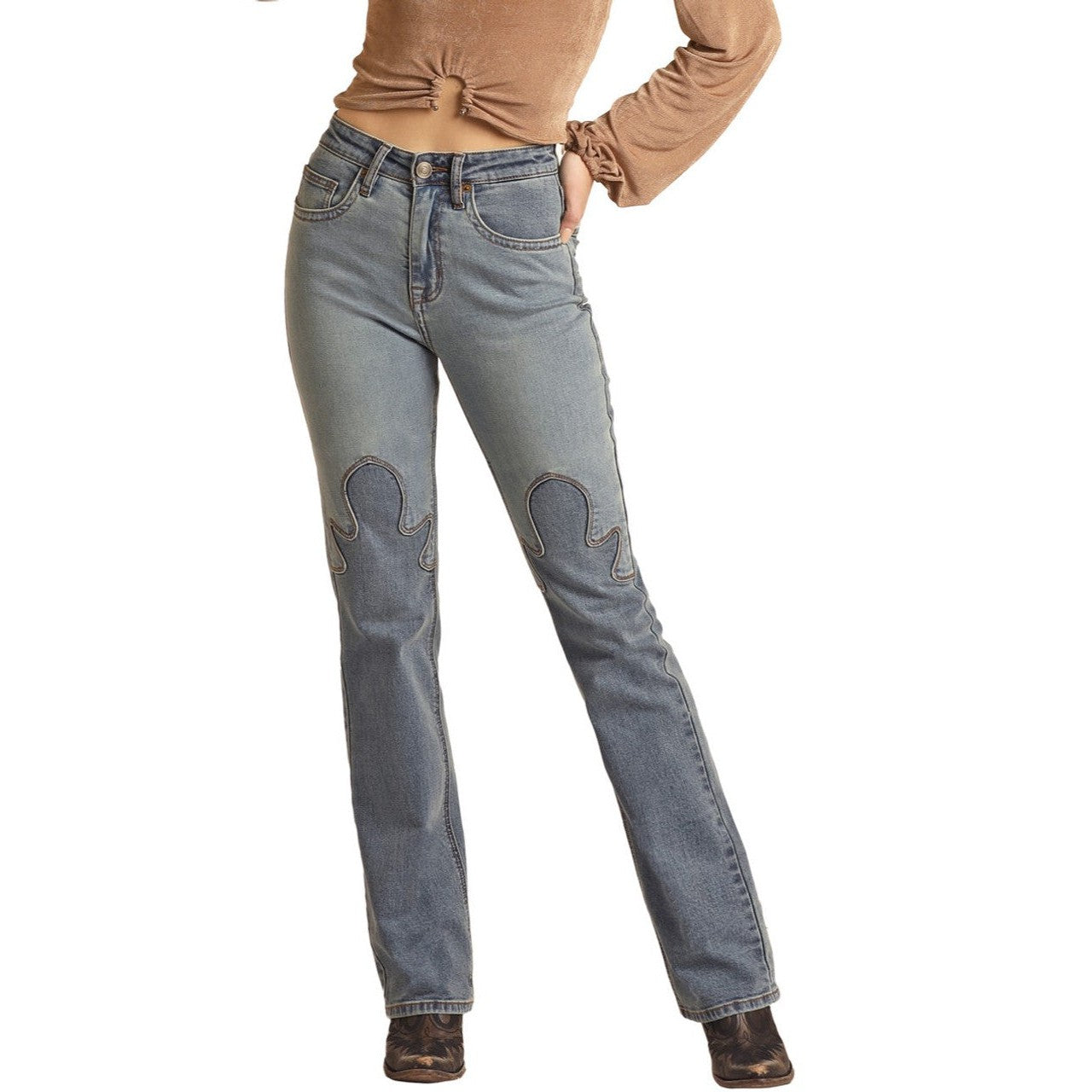 Rock & Roll Women's High Rise Stretch Western Detail Bootcut Jeans - Medium Vintage