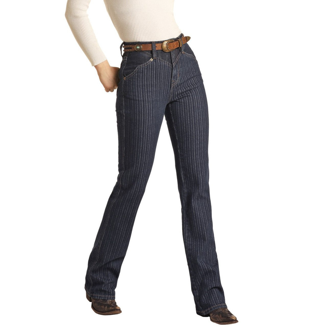 Rock & Roll Women's High Rise Stretch Bootcut Jeans - Dark Wash - Irvine Tack & Western Wear