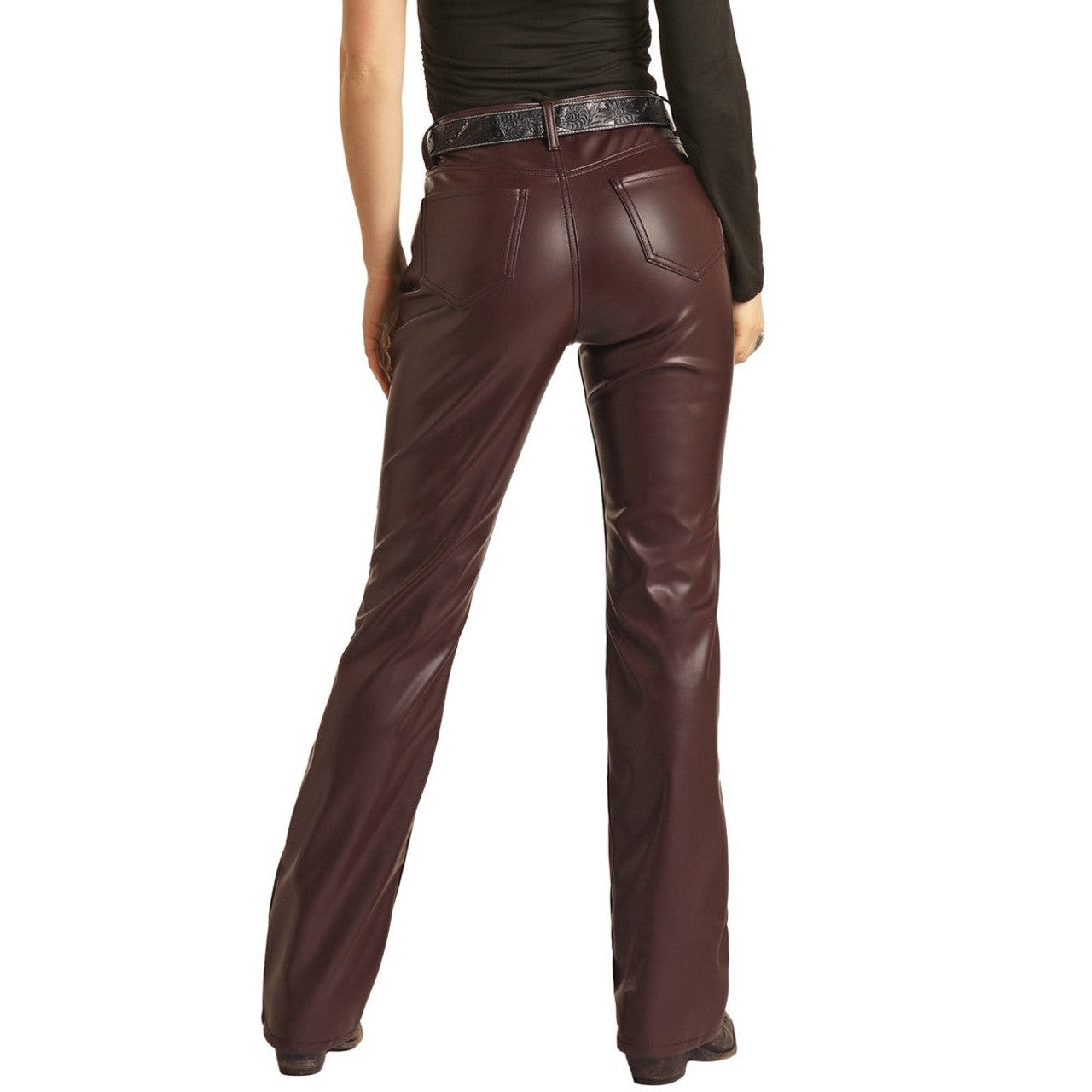 Rock & Roll Women's High Rise Stretch Pleather Bootcut Jeans - Wine