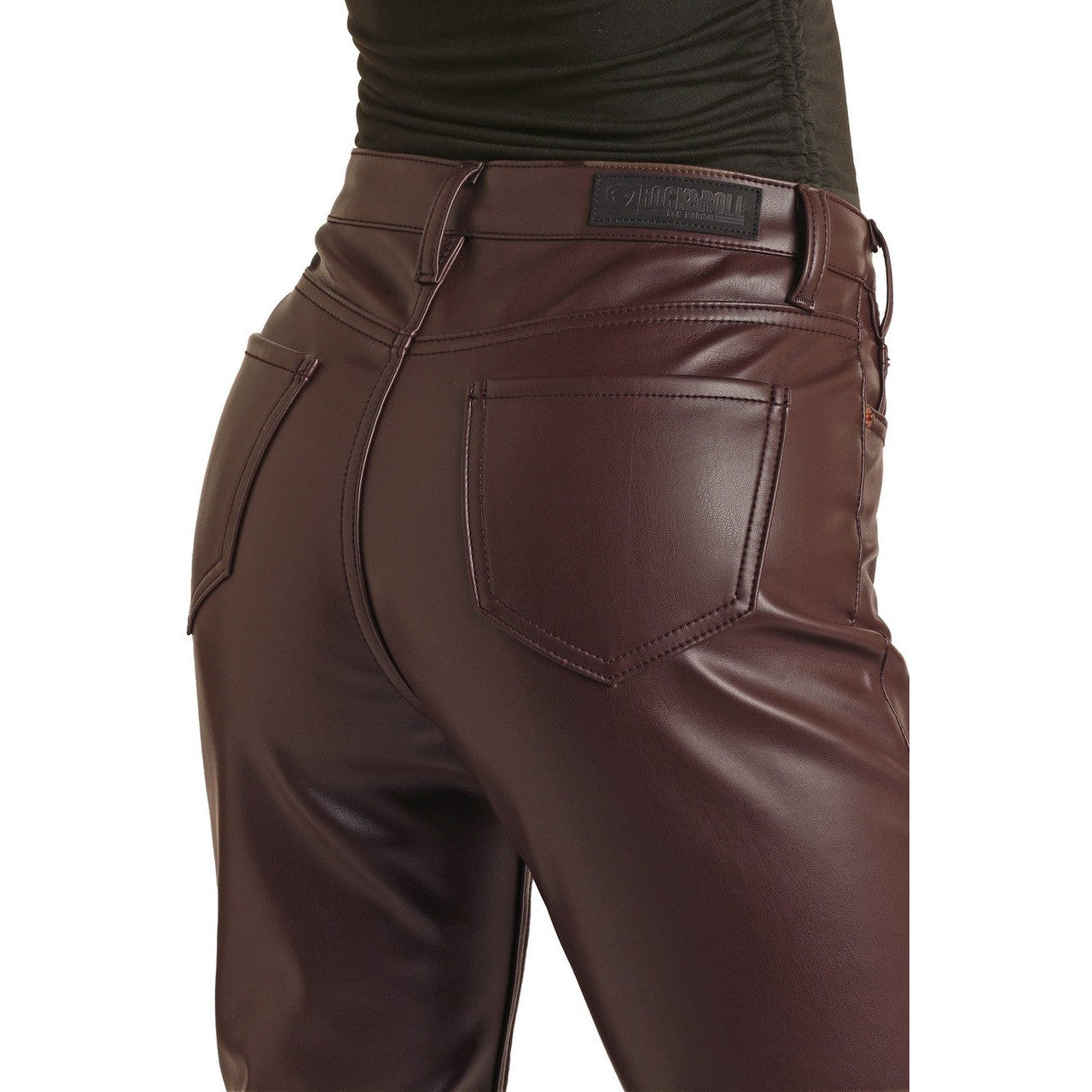 Rock & Roll Women's High Rise Stretch Pleather Bootcut Jeans - Wine
